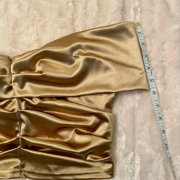 Women's Satin Off Shoulder Sexy Ruched Short Sleeve Slim Fit Blouse Crop Top - M - Picture 9 of 16